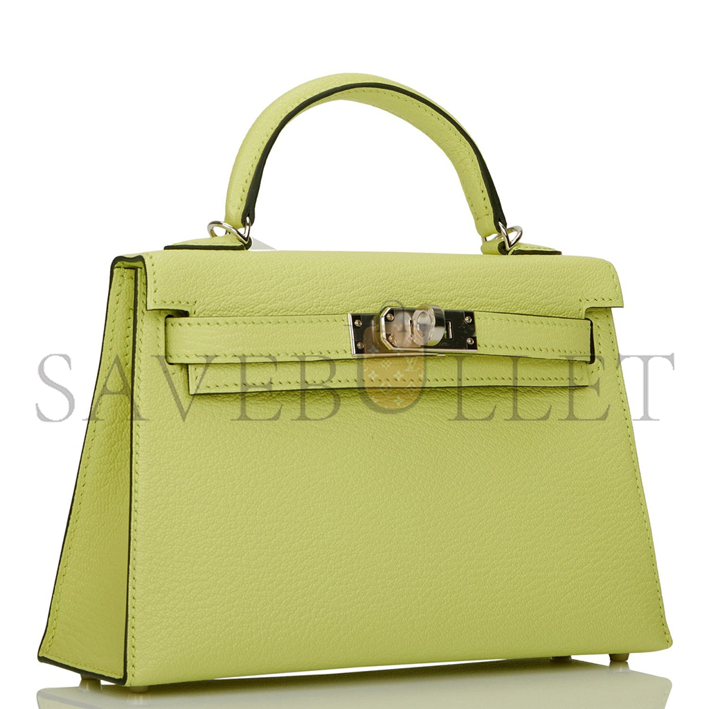 HERMÈS MASTER MINI KELLY II SELLIER JAUNE BOURGEON CHEVRE PALLADIUM HARDWARE (19*12*5.5cm) 